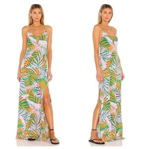 Maaji Tropical Leaf Print Maxi Dress - Green, Pink, Orange